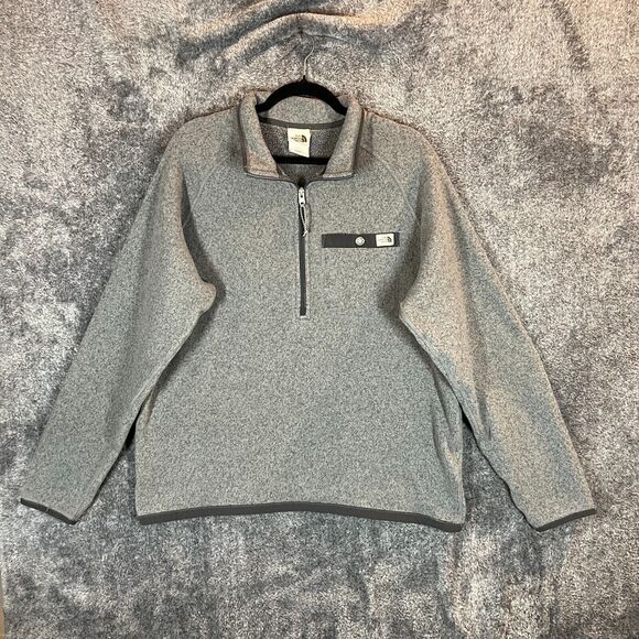 The North Face Sweatshirt Mens Large Gray 1/4 Zip Fleece Pullover Pocket Casual - Picture 1 of 8